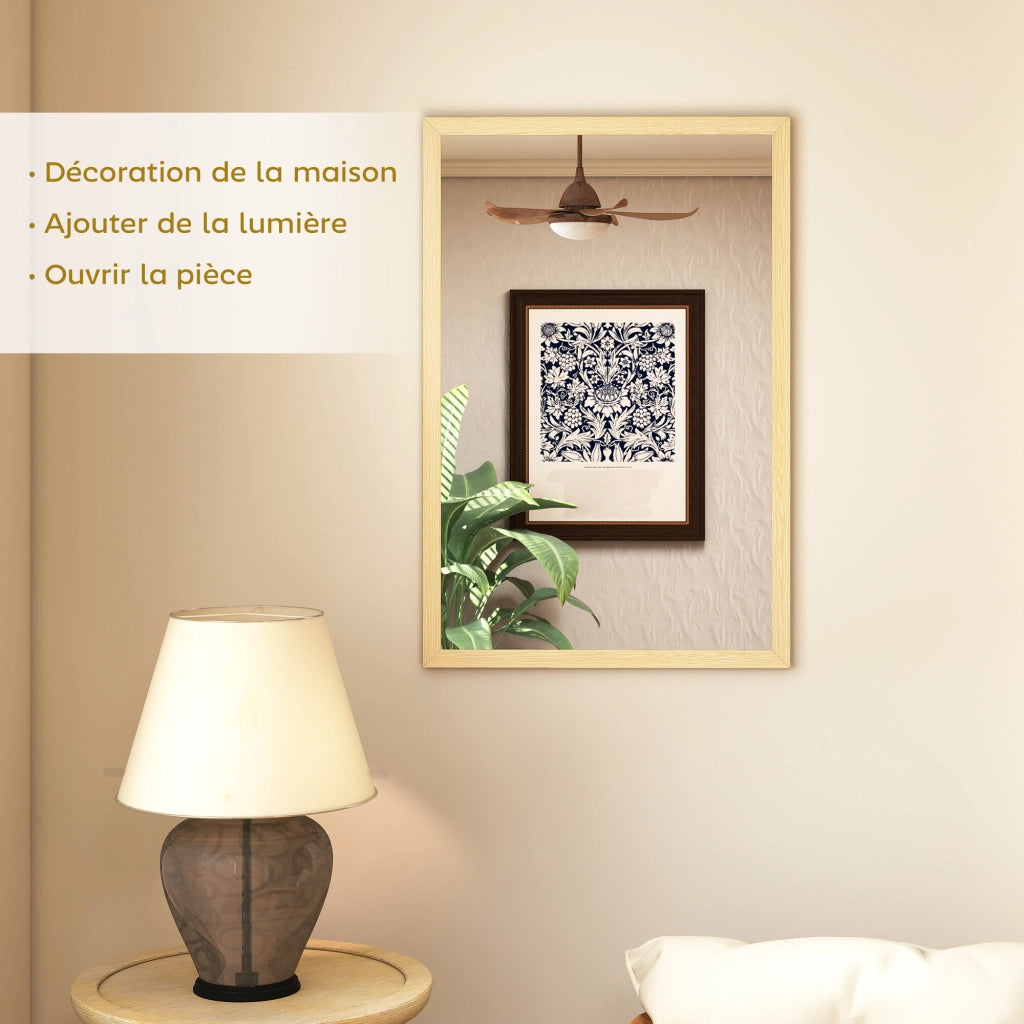 Specchio da Parete Rettangolare ¨C Xylo ¨C Cornice Legno Naturale 60x40 cm