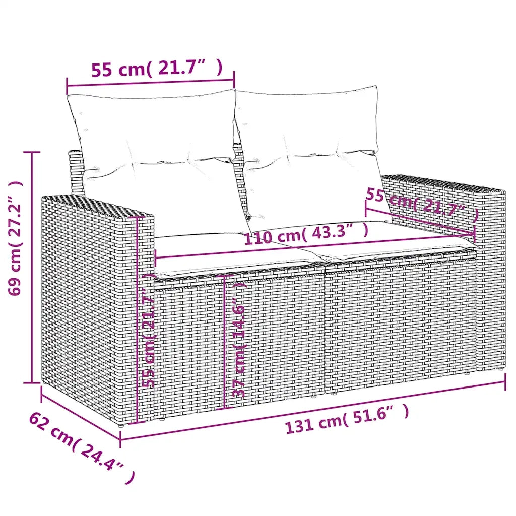 Set Divano Giardino 10 pz con Cuscini Grigio Chiaro Polyrattan