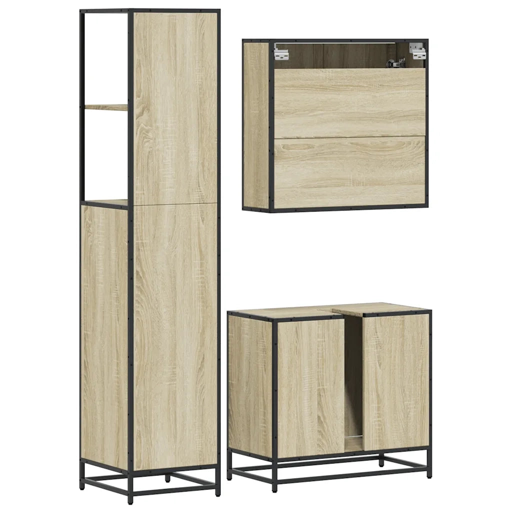 Set Mobili da Bagno 3 pz Rovere Sonoma in Legno Multistrato 3301146