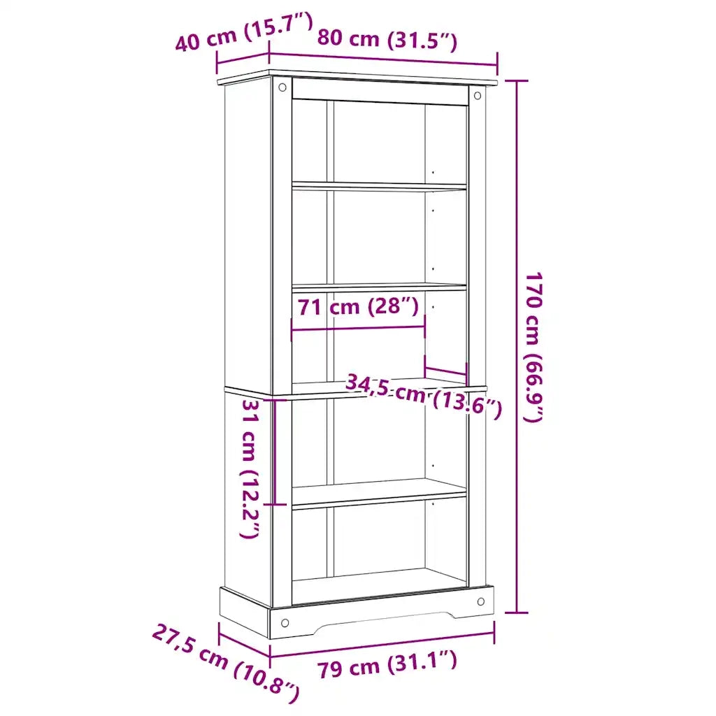 Libreria 5 Ripiani-Scaffale per Libri-Mobile di Stoccaggio Pino Messicano Corona Range 80x40x170cm