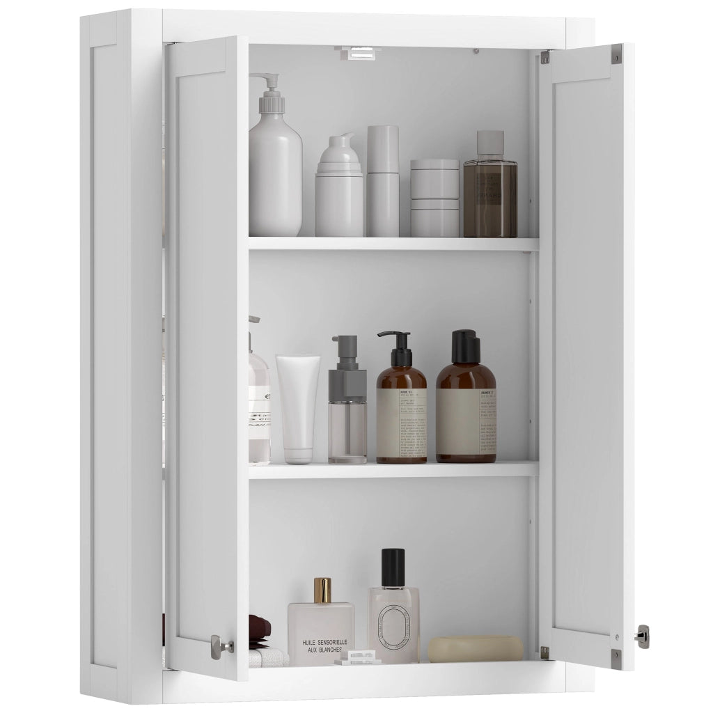 Mobile da Bagno a Parete in Legno con 2 Ripiani Regolabili su 3 Livelli, 61x20x84 cm, Bianco