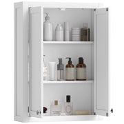 Mobile da Bagno a Parete in Legno con 2 Ripiani Regolabili su 3 Livelli, 61x20x84 cm, Bianco