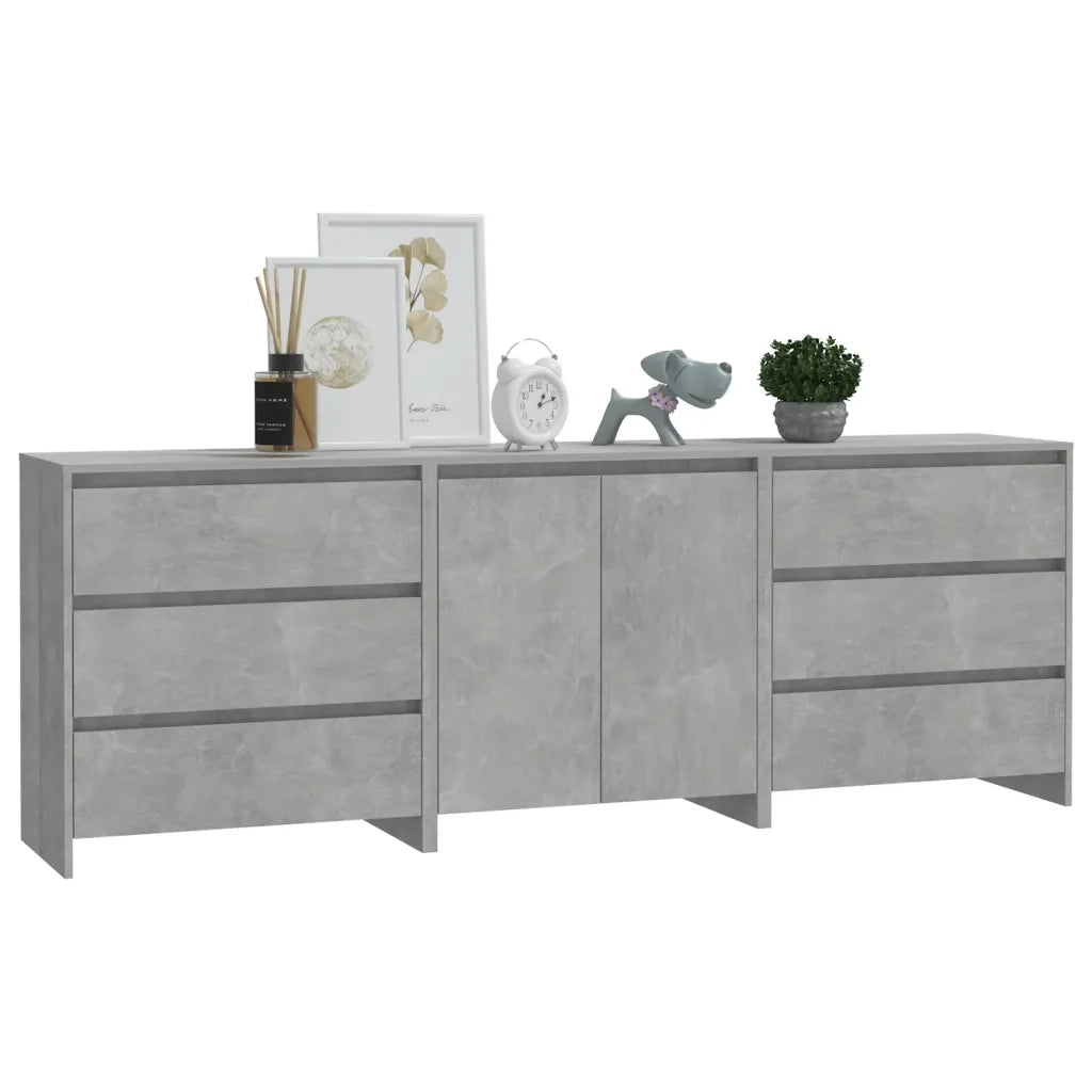Credenze 3 pz Grigio Cemento in Legno Multistrato 3098068