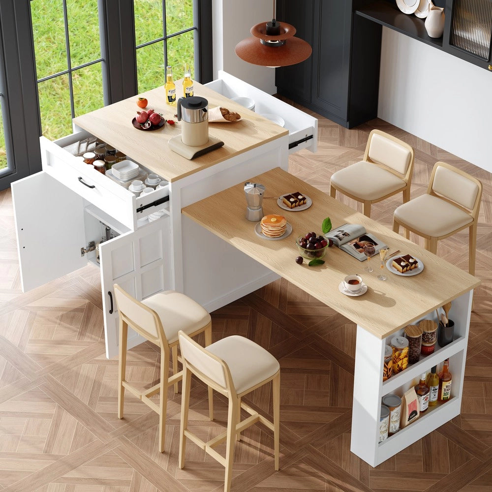Tavolo da Cucina Allungabile con Cassetti e Vani ¨C Xylo ¨C Bianco, 133-202x70x93.5cm, 2-6 Persone