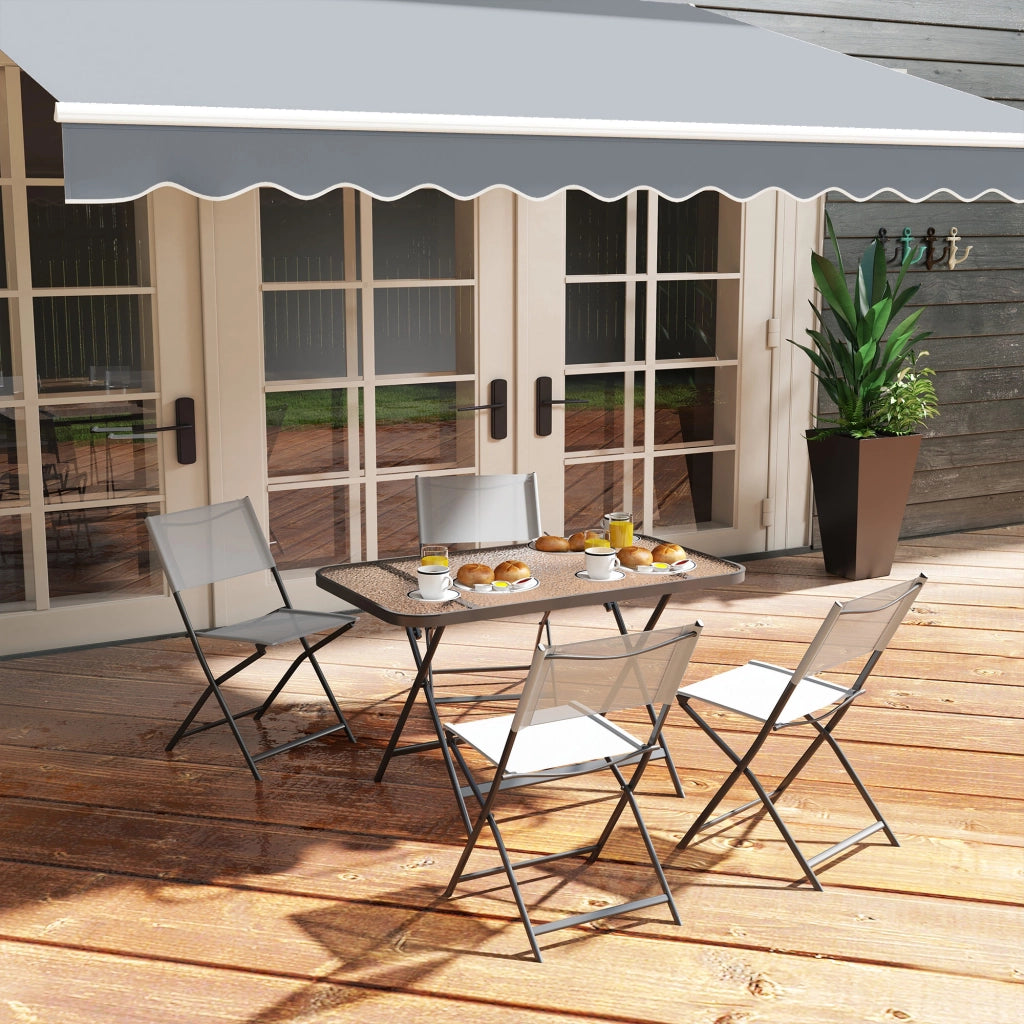 Set 5 Pezzi Tavolo e Sedie da Giardino con 4 Sedie Pieghevoli in Textilene Traspirante Grigio
