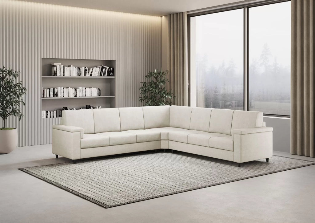 Divano marrak 3 posti  (tre sedute da 60cm) + angolo + divano 3 posti (tre sedute da 60cm) misure esterne l.286x286 | latte - Mobili 2G