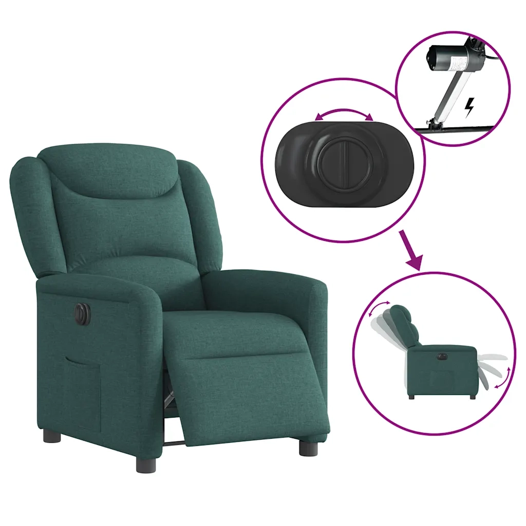 vidaXL Poltrona Elettrica Reclinabile Verde Scuro in Tessuto