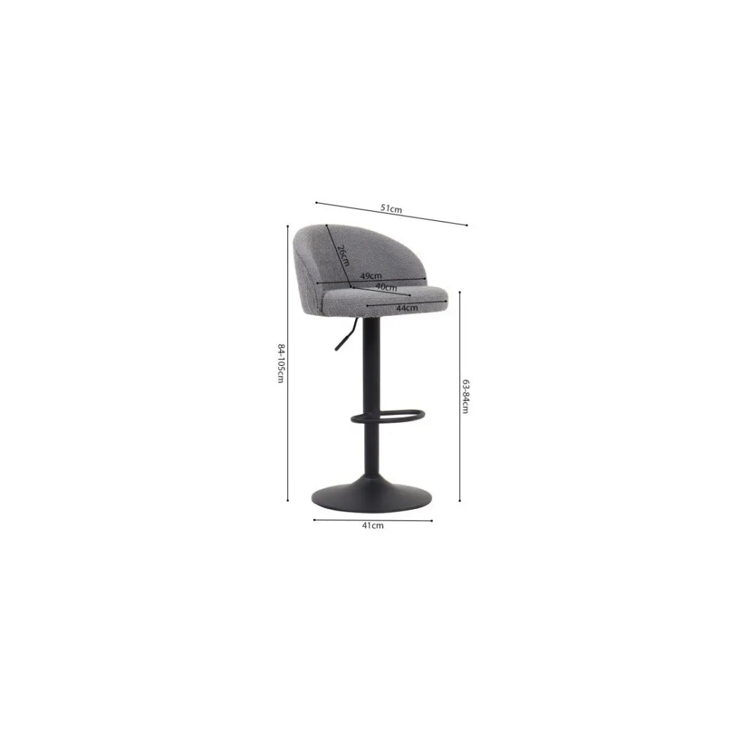 Sgabello da bar HYDRA - Bouclé grigio chiaro - Altezza regolabile 86-107 cm - Gambe in metallo - Stile moderno