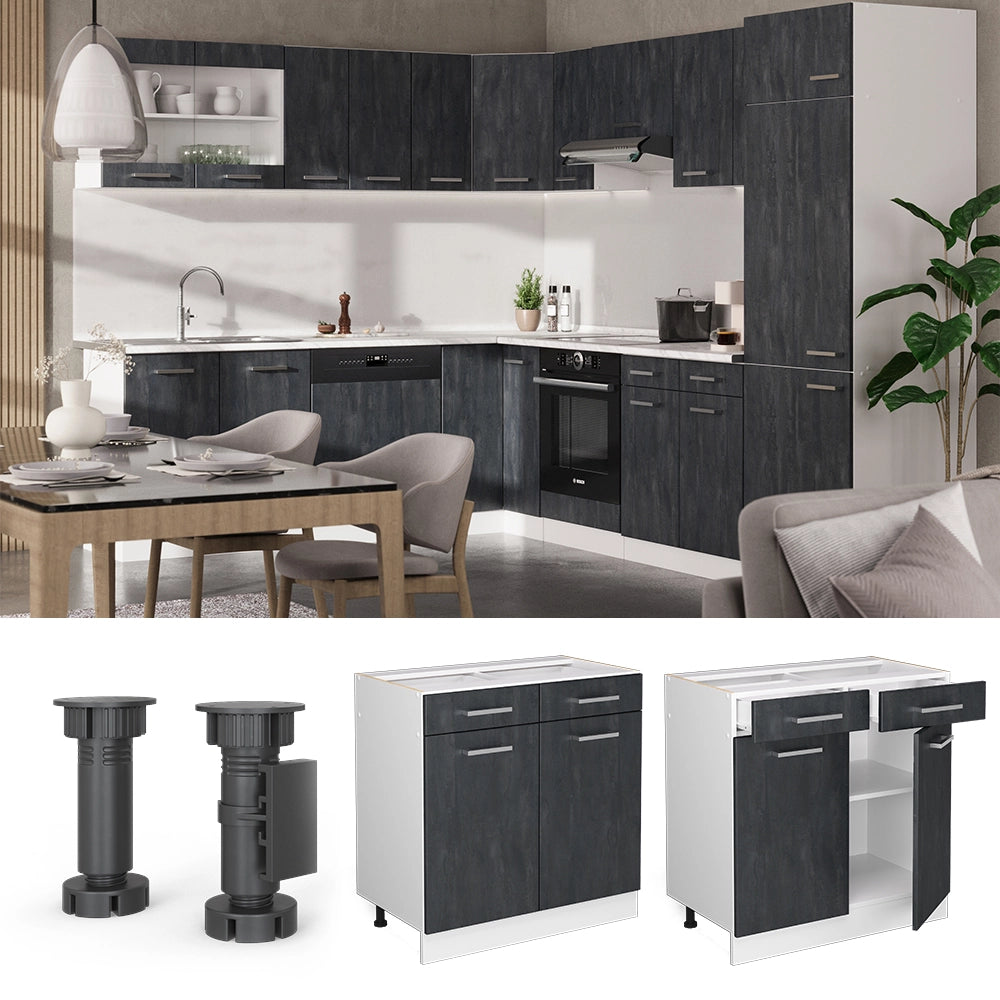 Vicco Mobiletto base per cucina Calcestruzzo nero 80 cm PL Marmo