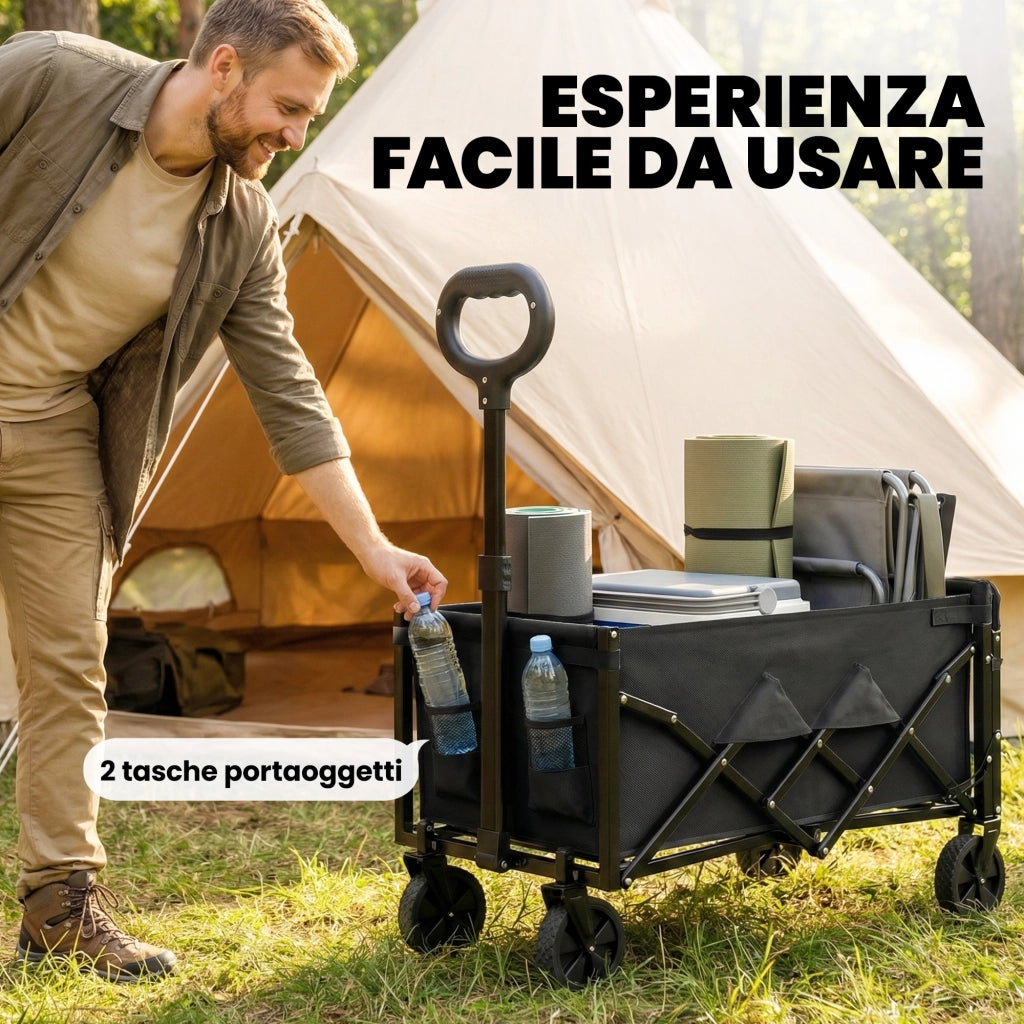 Carrello da Giardino Pieghevole 60L con Ruote ¨C Zephmum ¨C Nero