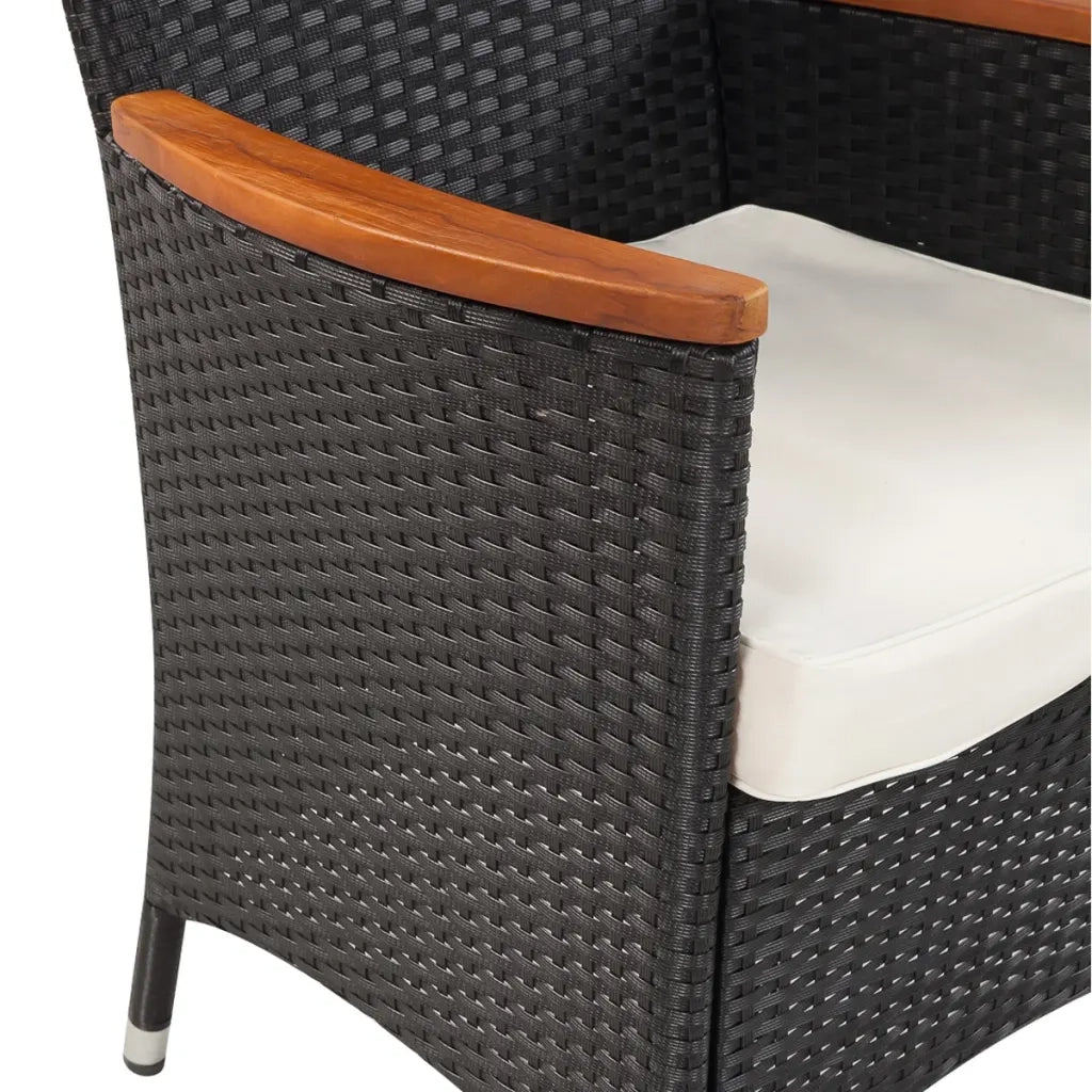 Set da Pranzo da Giardino 5 pz con Cuscini in Polyrattan Nero  cod mxl 44252