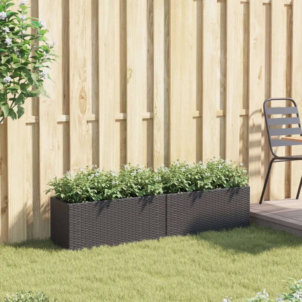 Fioriere da Giardino con 2 Vasi Nere 72x30x32 cm in Polyrattan 3210528