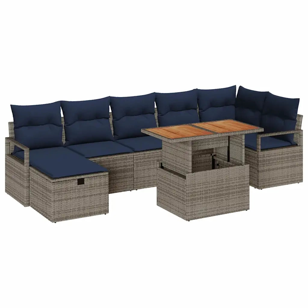 Set Divano da Giardino con cuscino 8 pcs Grigio polyrattan