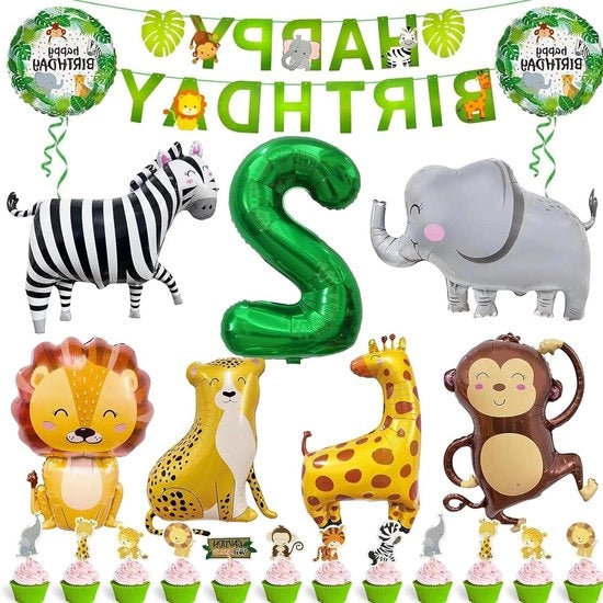 Decorazione di compleanno jungle con 34 animali in adesivo per palloncino, 2 anni