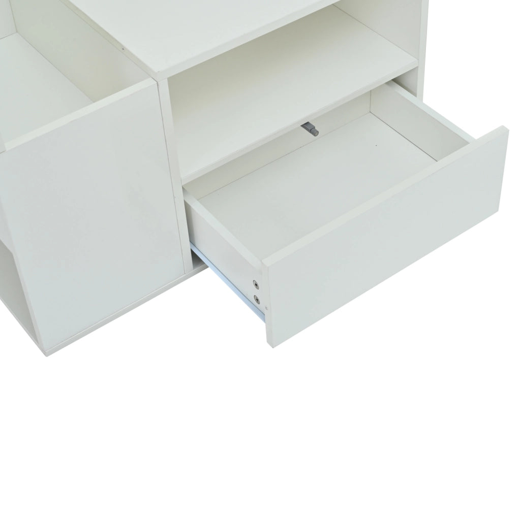 Tavolino da salotto bianco lucido con LED e vani contenitore