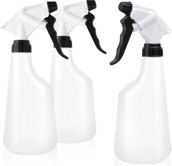 3 x bottiglie spray con scala di misura, aspiratore spray chimicorifugato con 28/400 gomito per uso domestico, giardino, officina, auto, pulitore, 600 ml con bocchetta regolabile (EPDM)