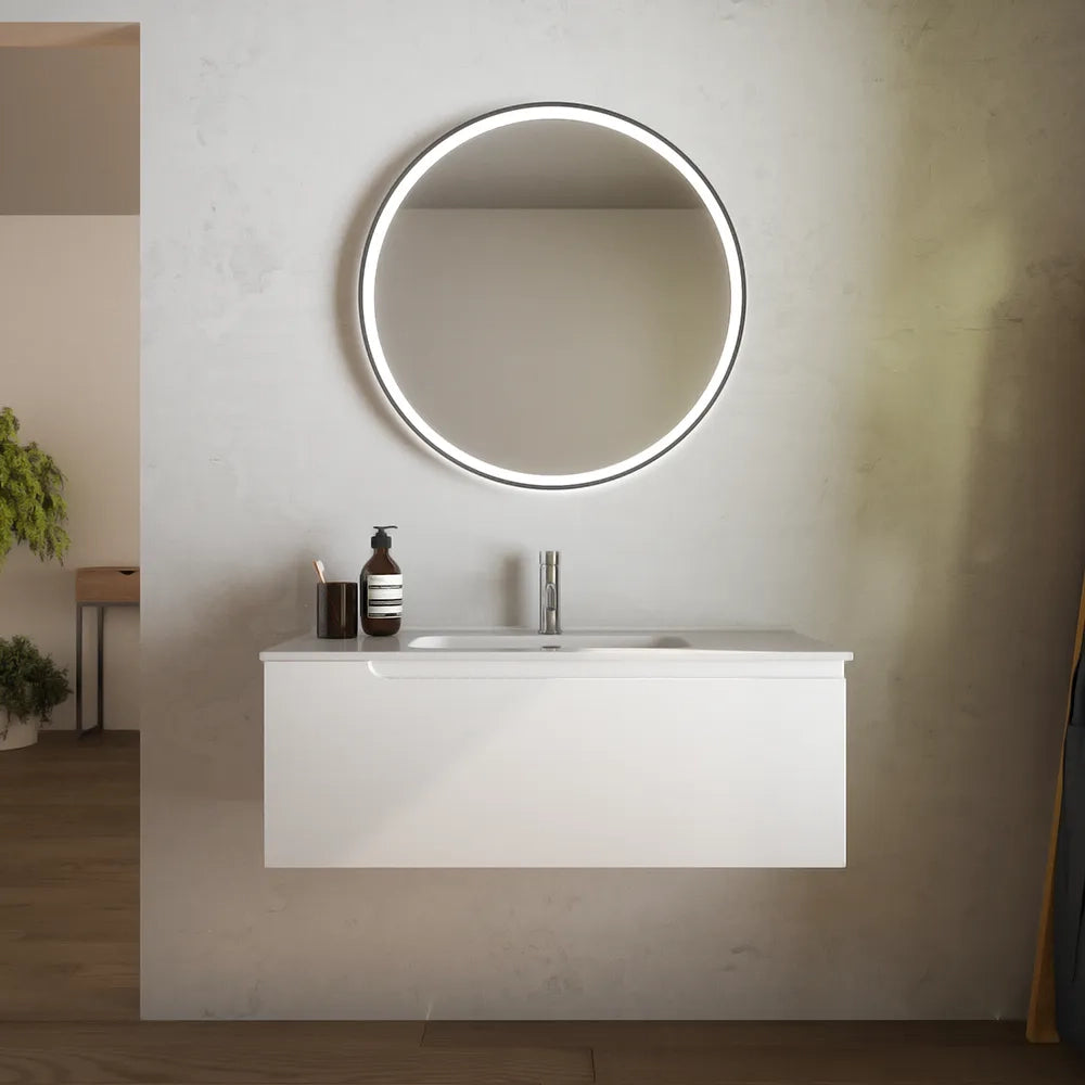 Mobile bagno sospeso 70 cm un cassetto bianco opaco con lavabo | Ardenne