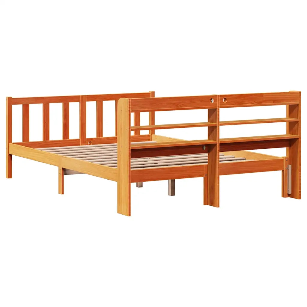 Giroletto con Testiera-Struttura Letto con testiera Marrone Cera 135x190 cm Massello Pino 793042