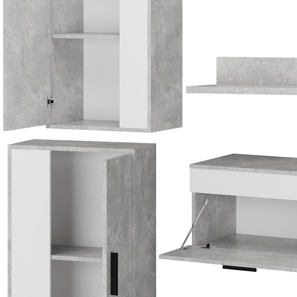 Vicco Parete attrezzata Cemento/Bianco set, 4 parti