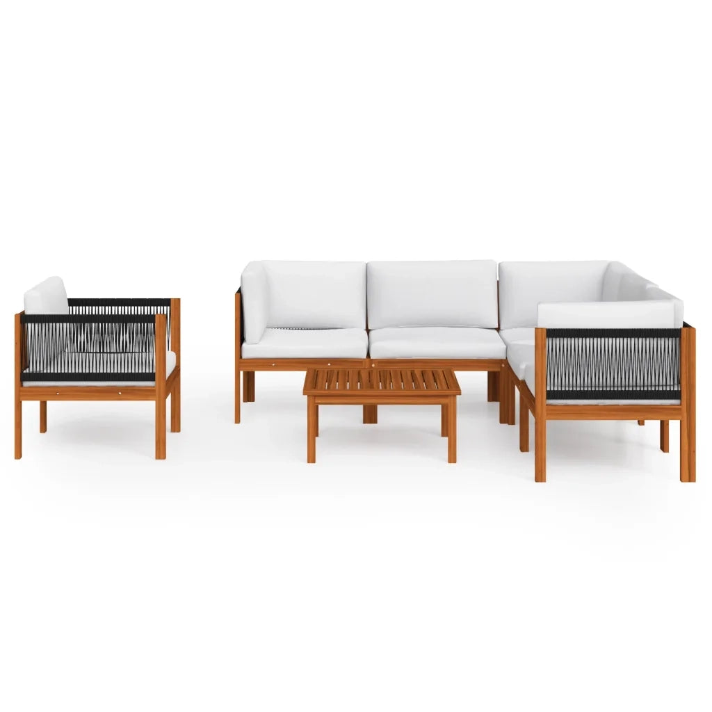 Set da Giardino 7 pz con Cuscini in Legno Crema, Acacia e Corda 3057889