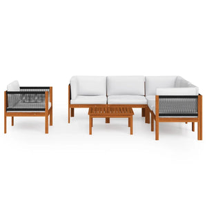 Set da Giardino 7 pz con Cuscini in Legno Crema, Acacia e Corda 3057889