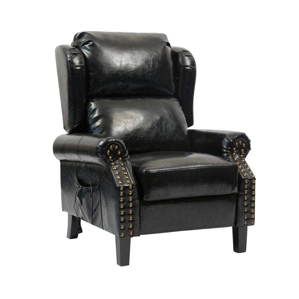 Poltrona con massaggio e schienale riscaldabile Wing ecopelle nero
