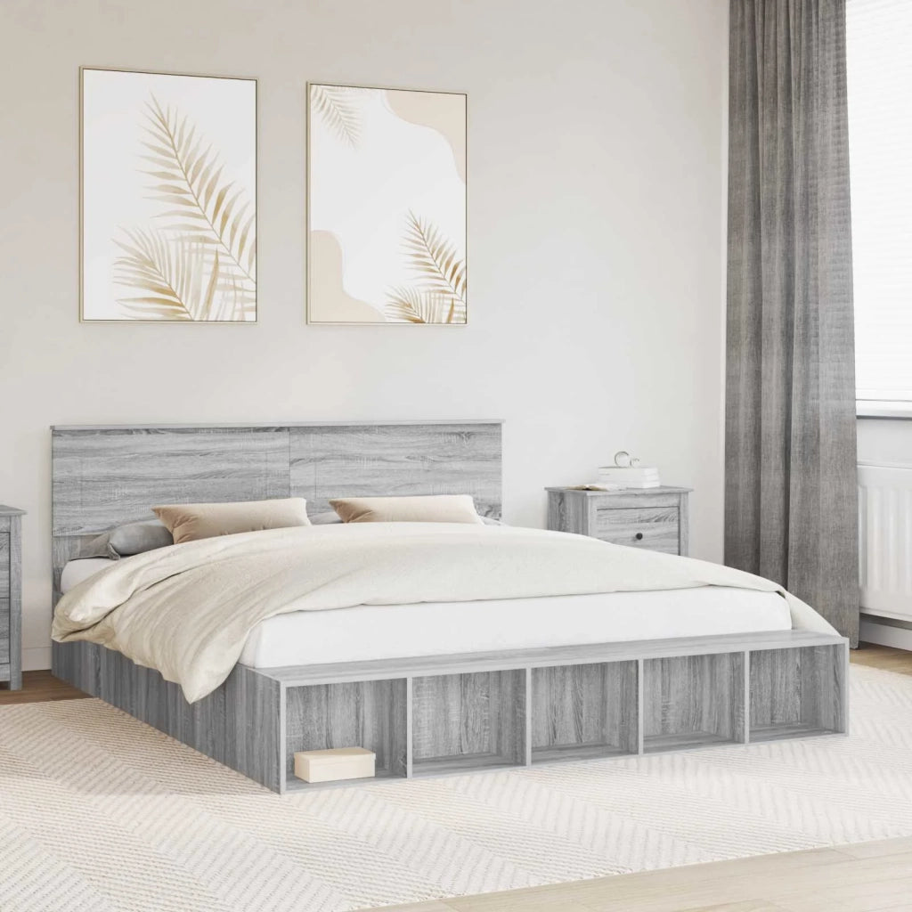 Letto matrimoniale | Letto per adulti | Struttura del letto con lo scaffale Grigio Sonoma 200 x 200 cm