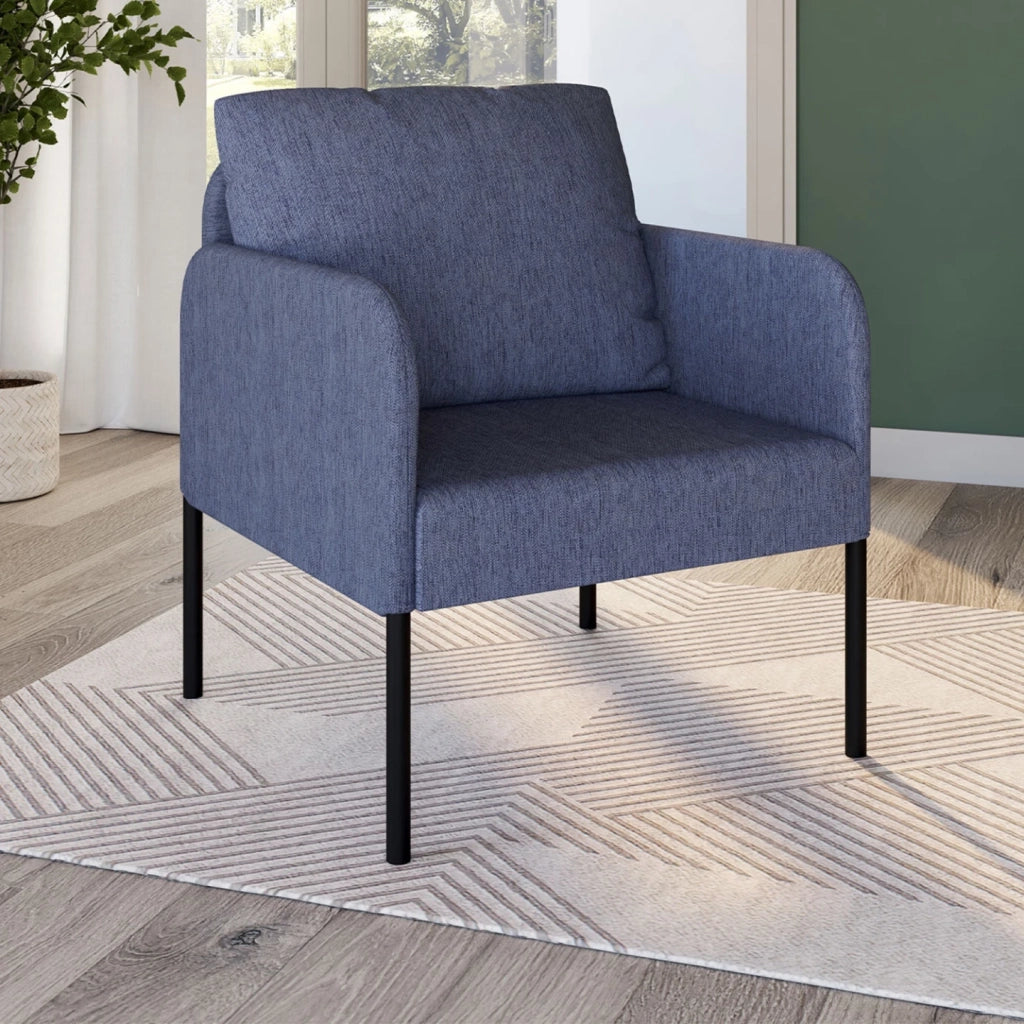 IDMarket - Poltrona AUGUSTE tessuto blu gambe in metallo nero
