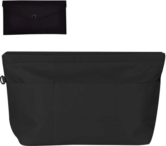 Organizzatore di tasca a mano con 1 portafoglio, organizzatore in nylon con chiusura per chiave, impermeabile, organizzatore multifunzionale per cosmetici, borsa con più compartimenti per donne (nero, M)