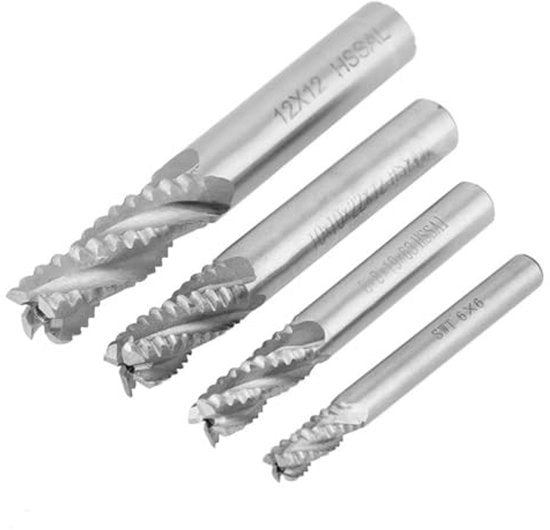 Freesnijder per 4 pezzi - HSS Eindmolen - Adatto per CNC-Freesmachine - Duraturo e Resistente ai Colpi - Alta Efficienza - Lunga Durata - Frees