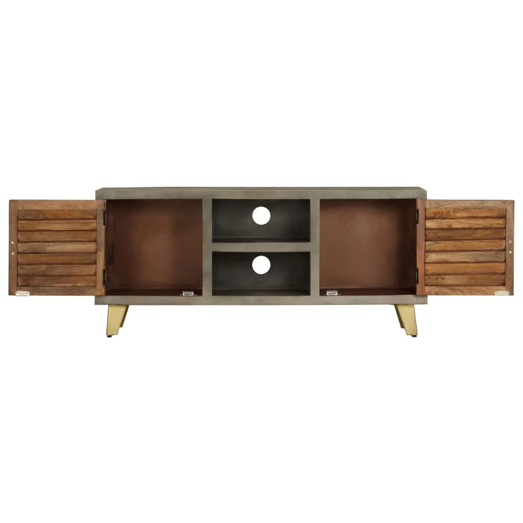 Mobile TV/credenza design pratico legno massello di mango grigio con dettagli in ottone 110 cm 2502186/2