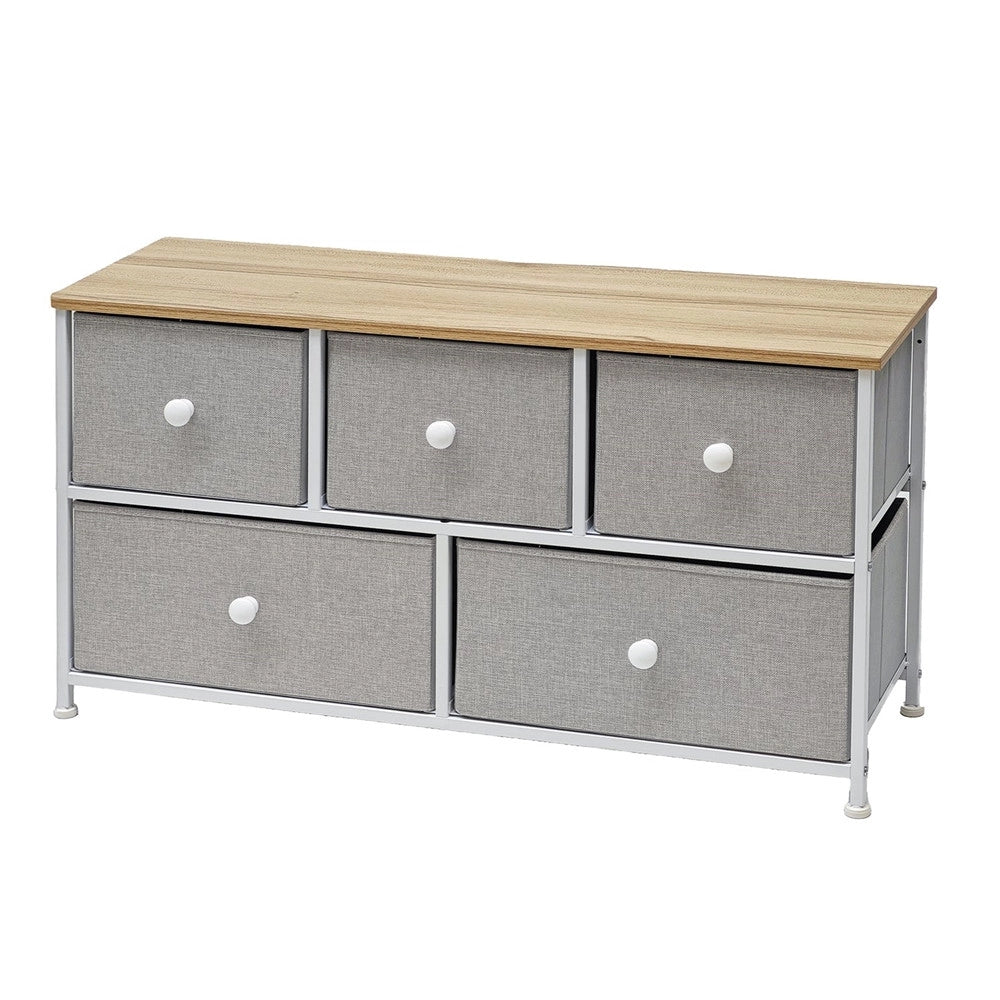 Trade Shop - Mobiletto Cassettiera Multiuso Salvaspazio 5 Cassetti In Metallo Legno Naturale Tnt Grigio -
