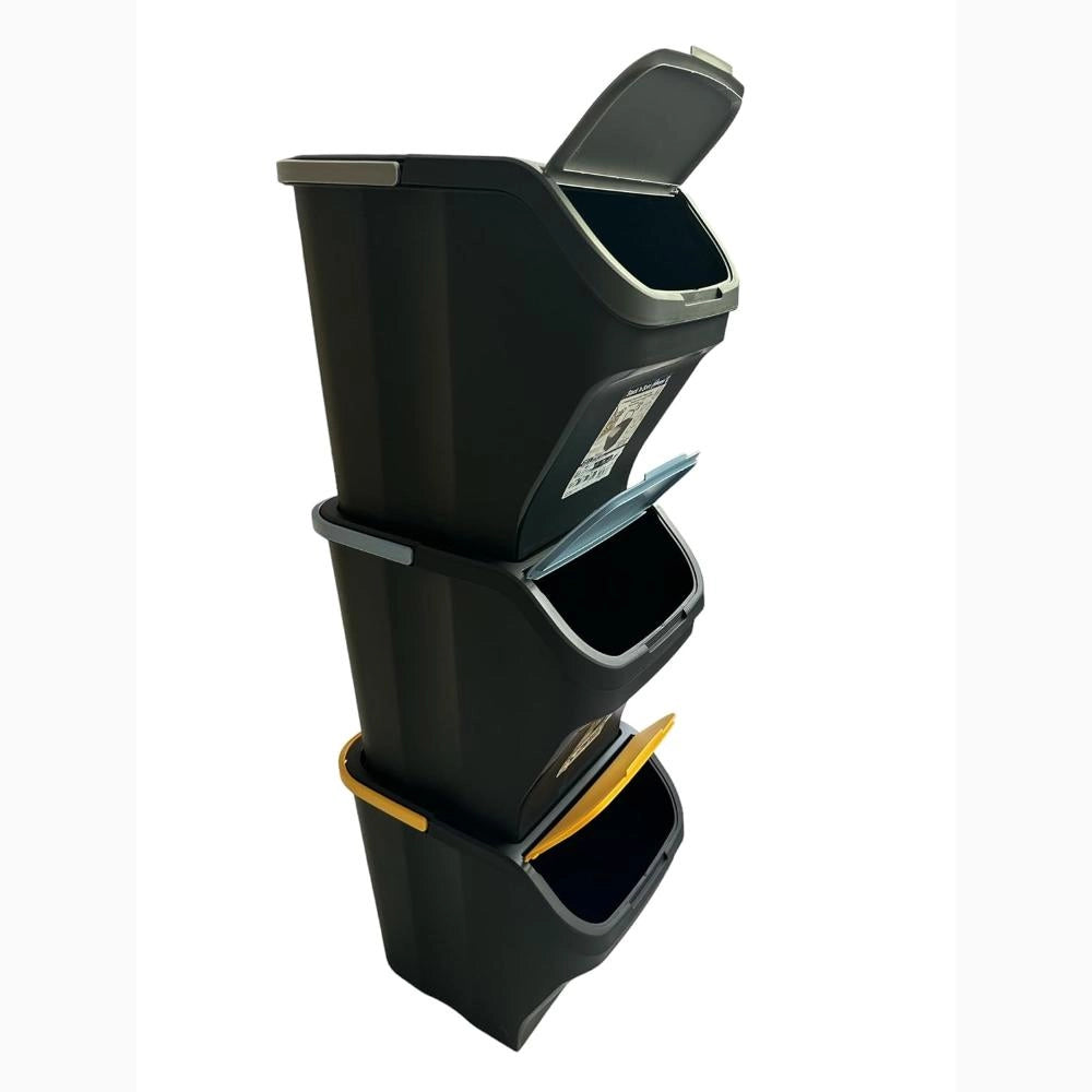 Kit 3 Pezzi Tris Pattumiera Raccolta Differenziata 3x25 Litri con maniglia Corpo NERO