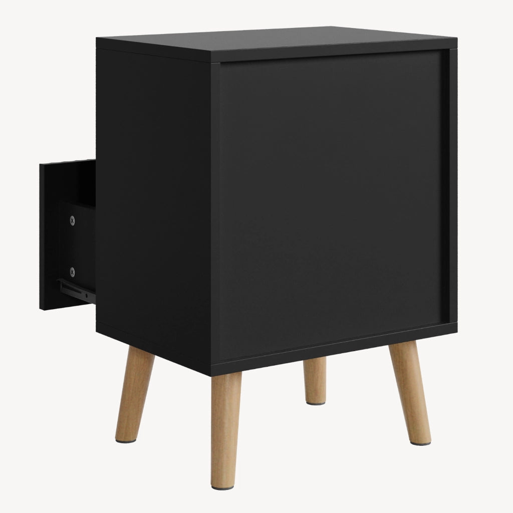 Comodino Nand con Cassetto e Vano Aperto 55x40x30 cm Nero [en.casa]