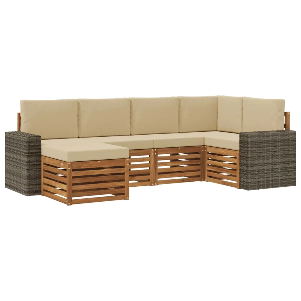 Set di divani da esterno 6 pz Naturale e Beige Poliestere 3384579