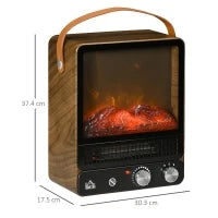 Camino Elettrico con Fiamma LED, 3 Modalità di Riscaldamento e Interruttore di Sicurezza, 30.3x17.5x37.4 cm