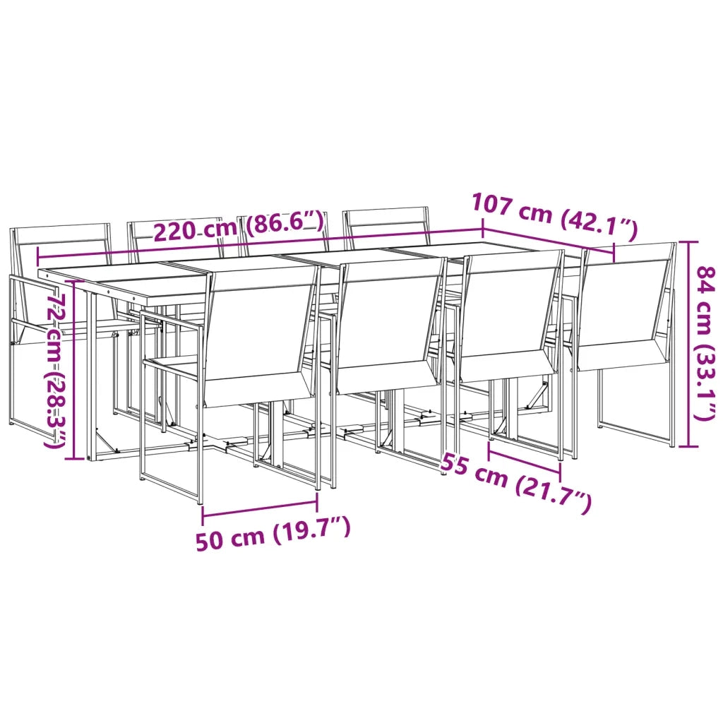 vidaXL Set da Pranzo da Giardino 9 pz Nero in Textilene