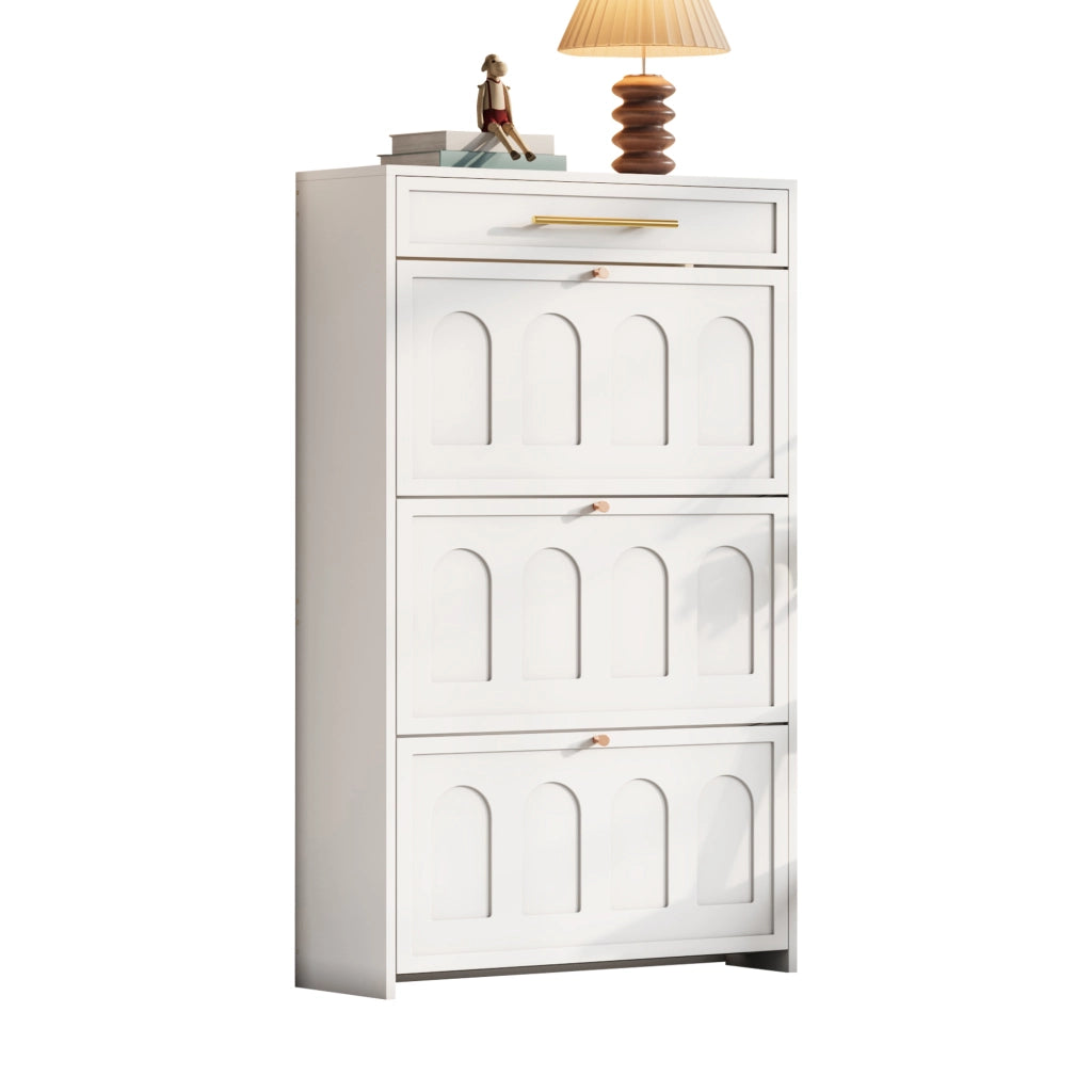 Scarpiera 70x25x123.5 cm con 6 ripiani e 1 cassetto in MDF bianco