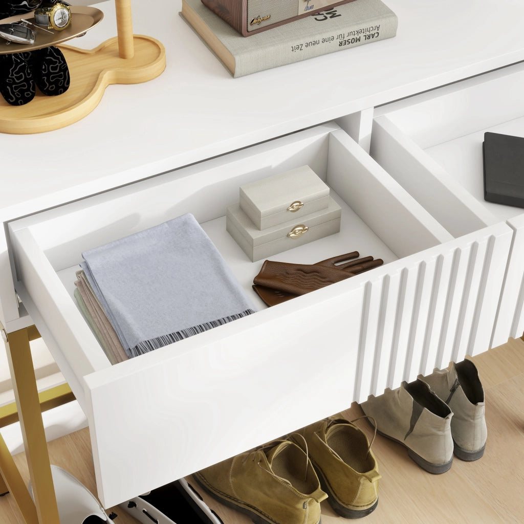 Consolle con cassetti e gambe in acciaio ¨C zephmum ¨C Bianco 80x31,5x75 cm