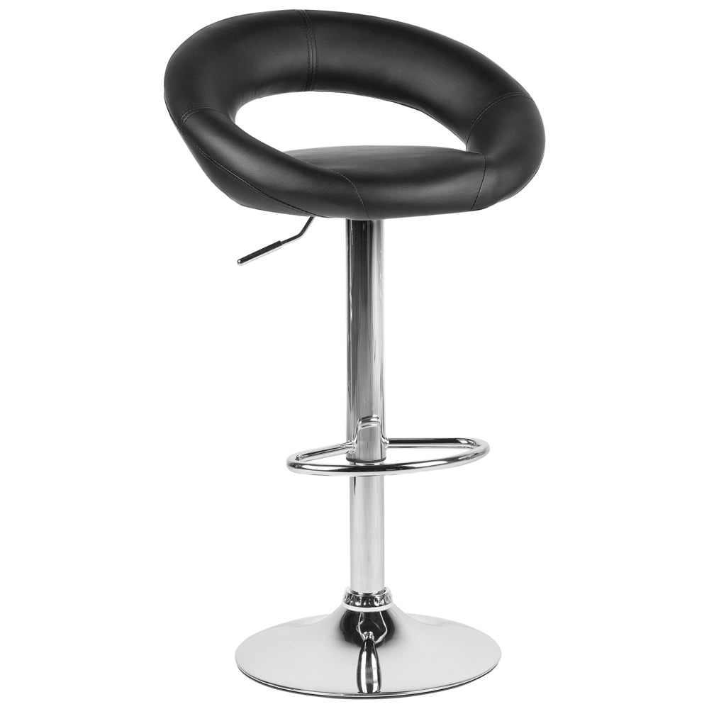 Set di 2 sgabelli da bar Poggiapiedi imbottiti in ecopelle nera Girevole a gas regolabile in altezza Minimalista