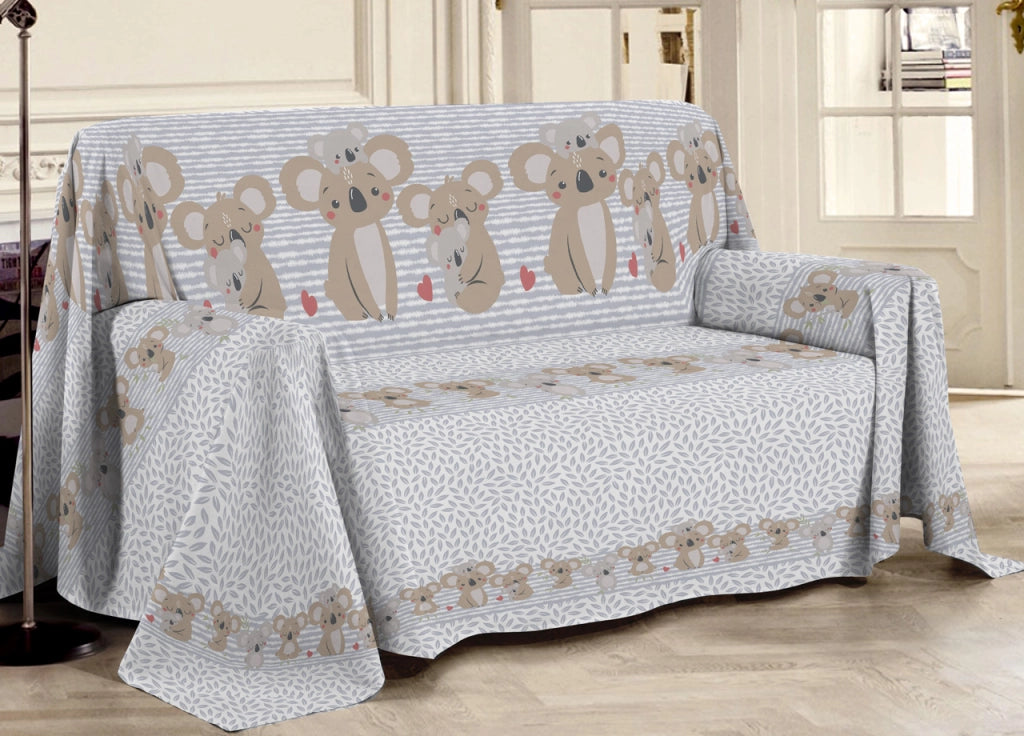 Telo Arredo Multiuso Linea Pensieri Delicati In Cotone Disegno Koala Family - Matrimoniale - Grigio