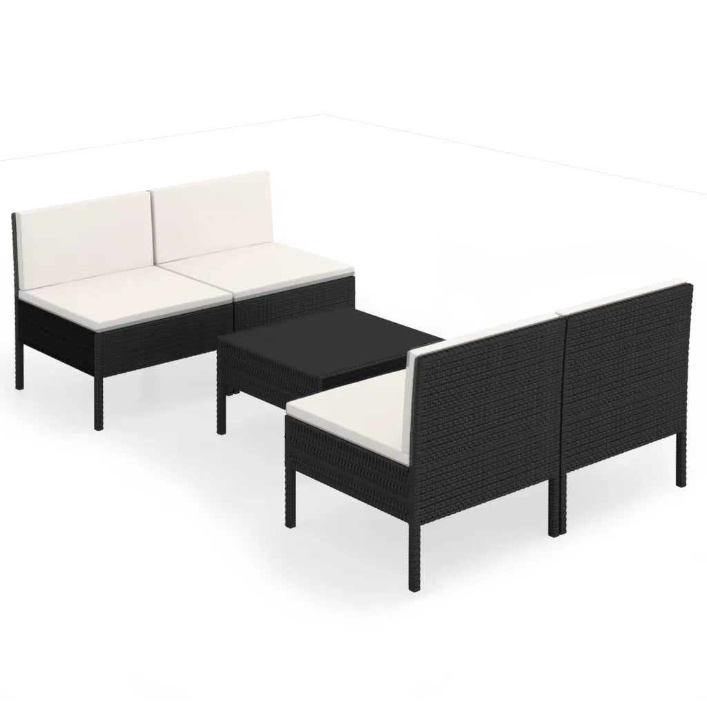 Set Divani da Giardino 5 pz con Cuscini in Polyrattan Nero 3094308