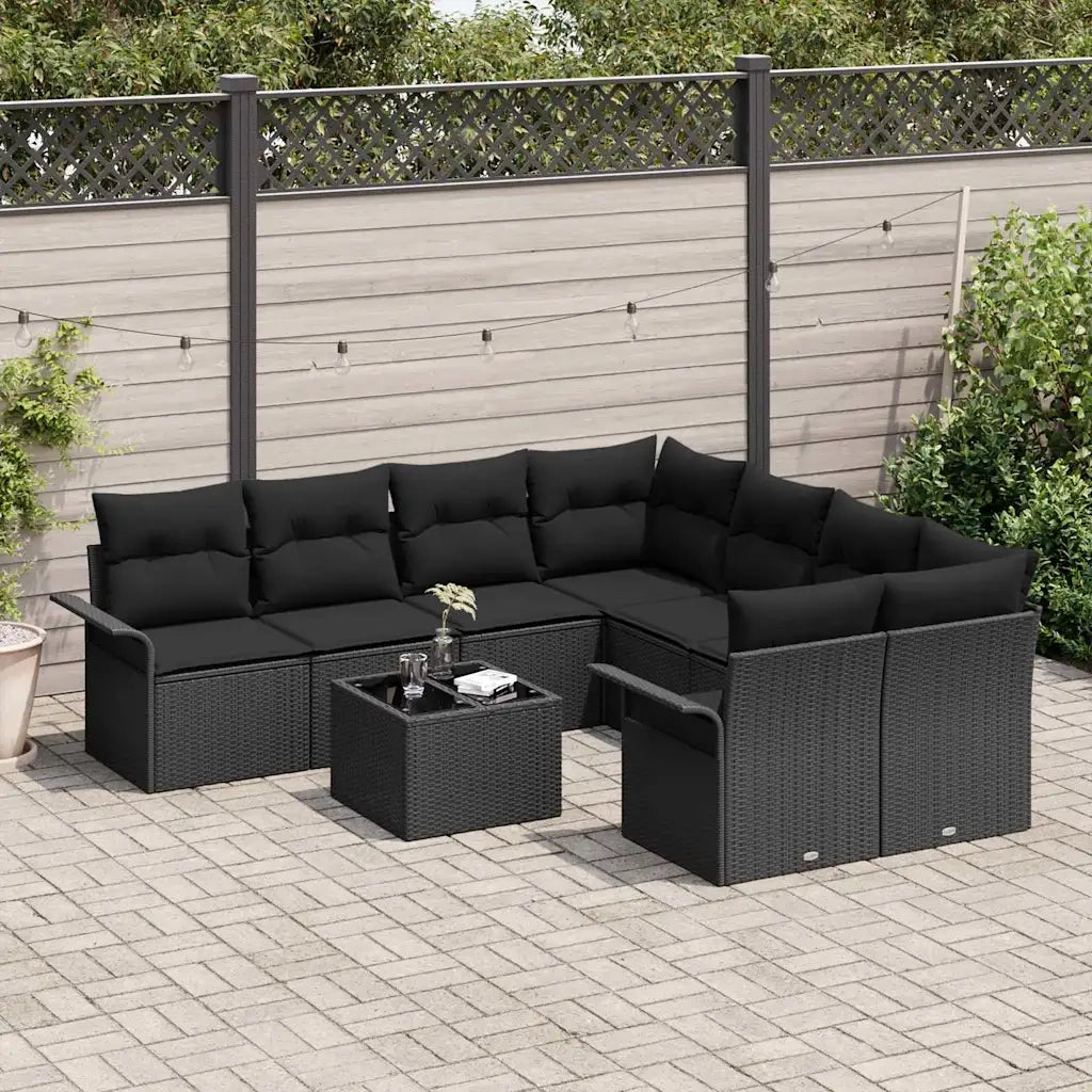 Set Divano da Giardino con cuscino 9 pcs Nero polyrattan 3353972