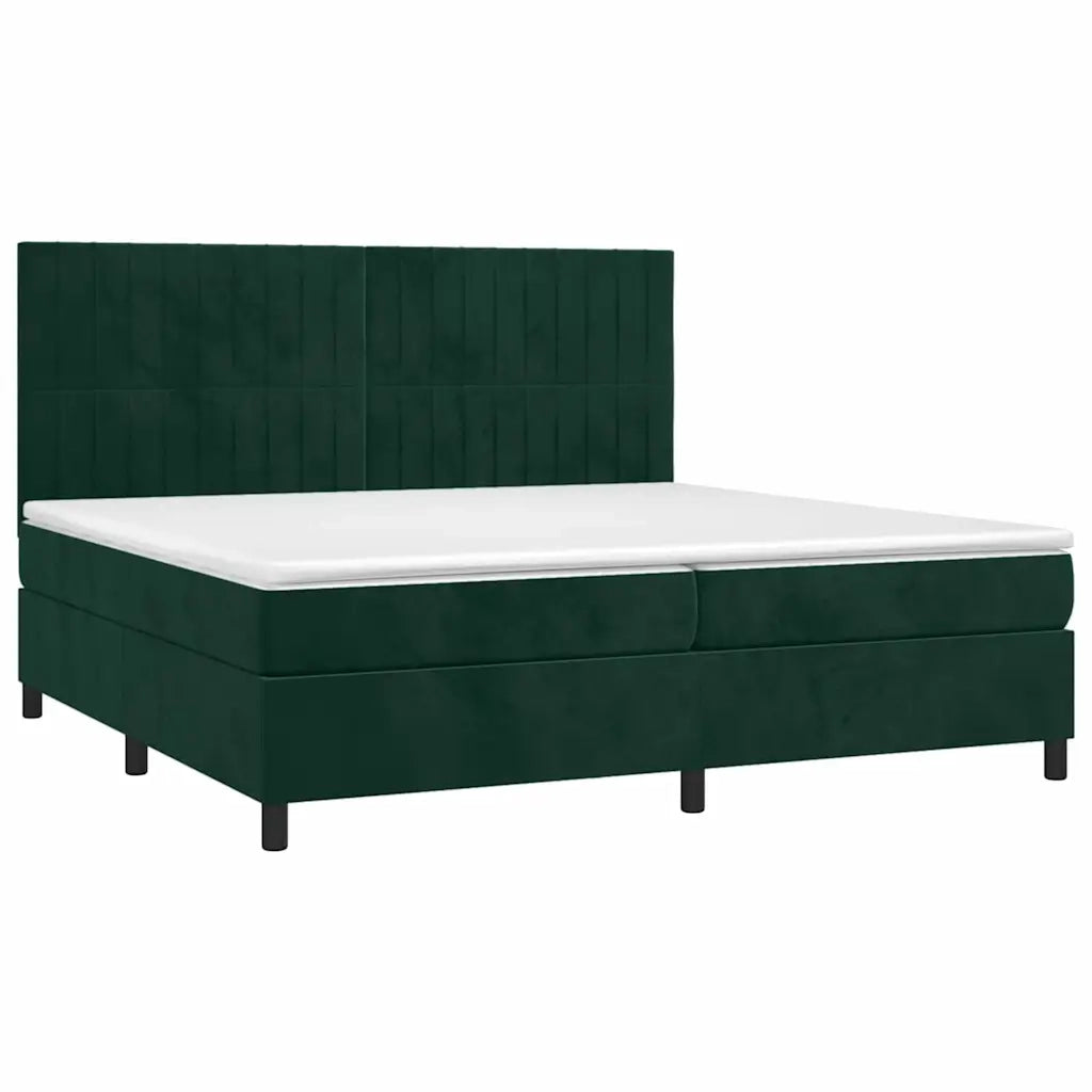 Letto a Molle con Materasso e LED Verde Scuro 200x200cm Velluto 3136266