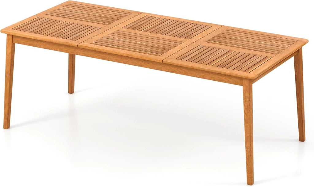 Tavolo da Giardino con Foro per Ombrellone da 5 cm, Tavolo da Pranzo in Legno di Acacia, Tavolo Rettangolare per 4 Persone, per Esterno, Balcone, Cortile, Veranda (Modello I)