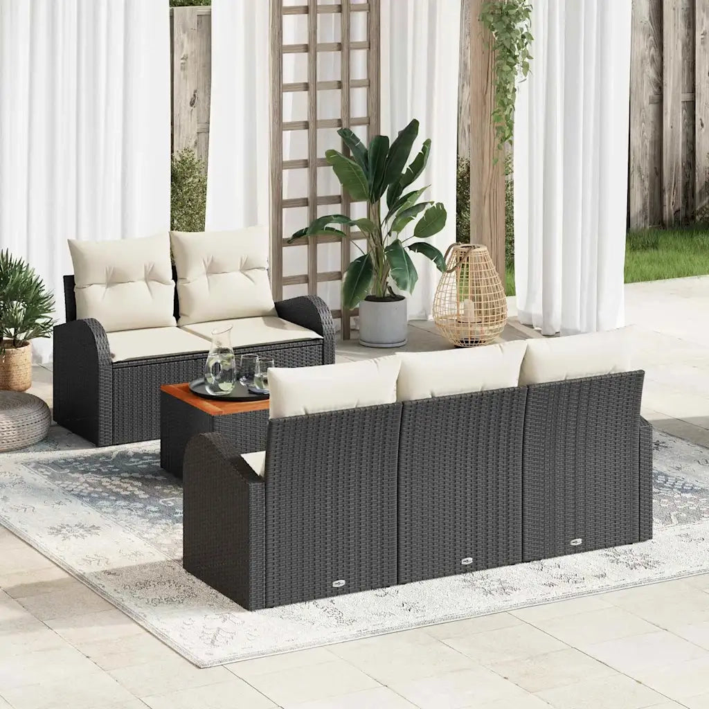 Set Divano da Giardino 6 pcs Nero e Crema polyrattan