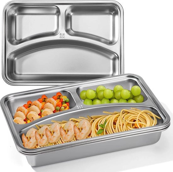 Piatti Divisi in Acciaio Inox con Tre Compartimenti per Controllo delle Porzioni, Set da Quattro Pezzi