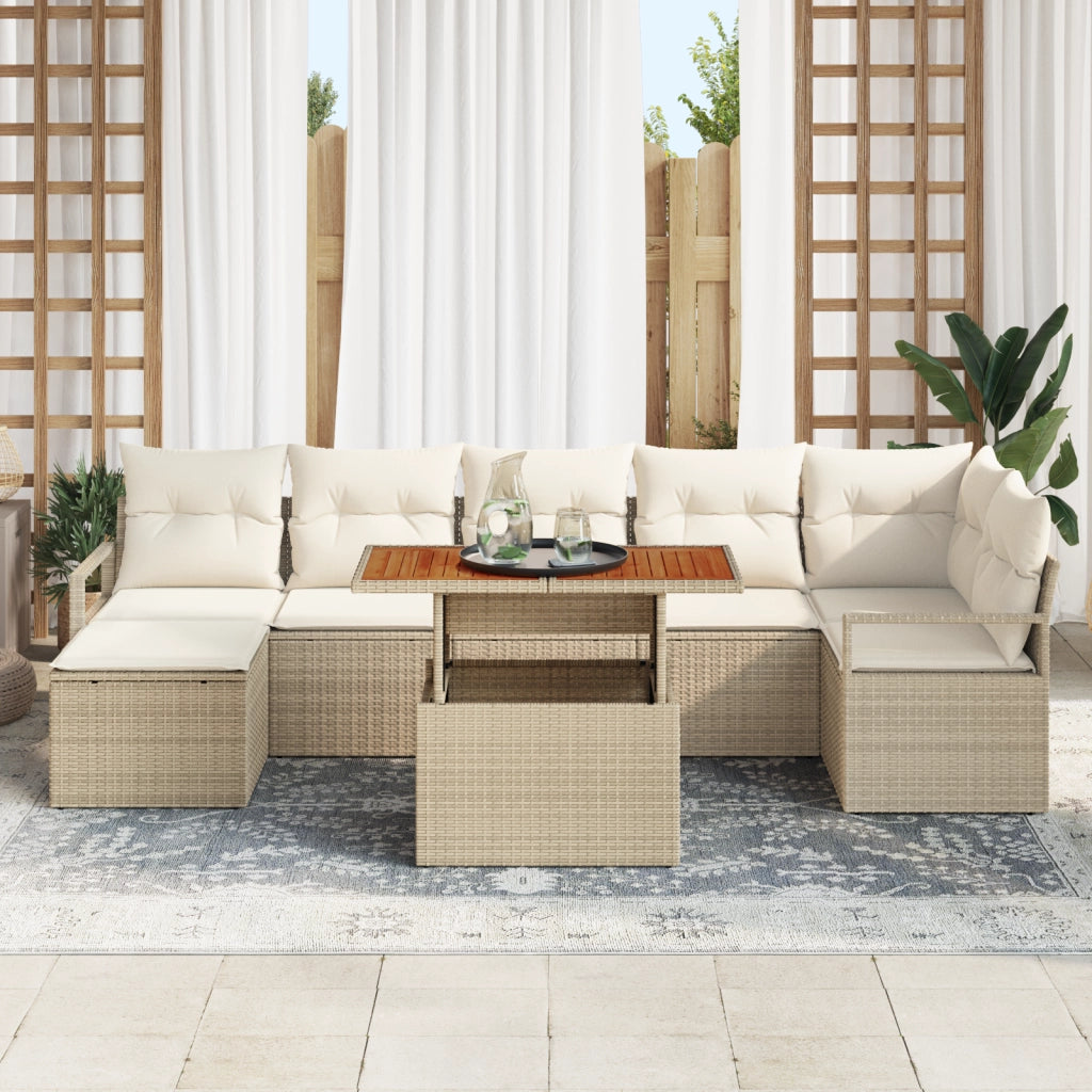 Set di divani da giardino 8 pezzi con cuscini in rattan sintetico beige