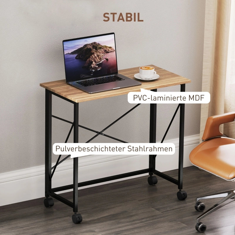 Scrivania pieghevole salvaspazio con 4 ruote bloccabili, per ufficio domestico, in legno, rovere, 80 × 40 × 75 cm