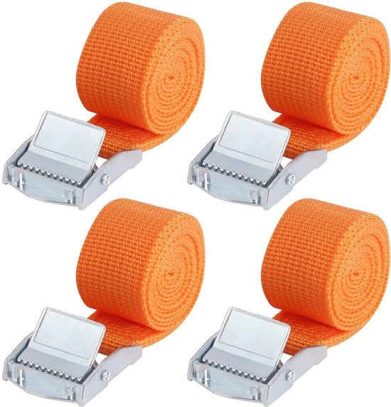 Pacco di 4 cinture di sostegno in poliestere arancione, cinture di sostegno corte 1 m * 2,5 cm, cinture di sostegno regolabili con clip in acciaio inossidabile, cinture di sostegno per biciclette, carrelli, cinture di sicurezza per auto (4 pezzi, 1 m)
